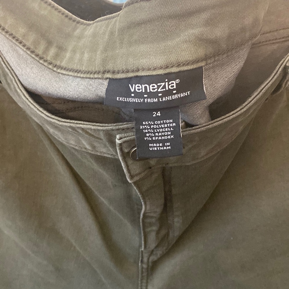 Size 24 Venezia for lane Bryant, olive green, stretchy skinny jeans.